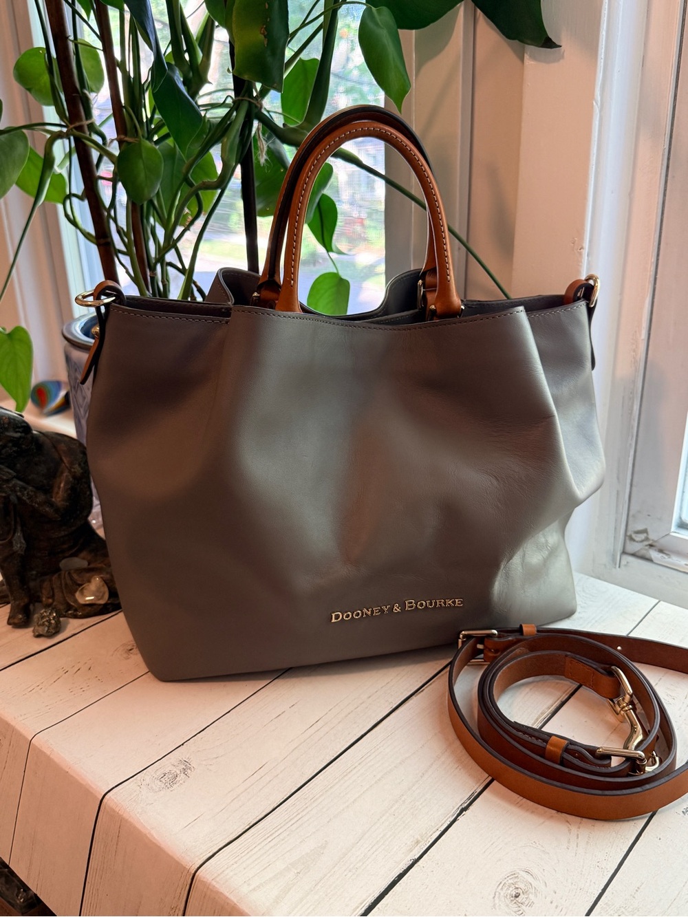 Dooney & Bourke | City Large Barlow Leather Satchel, Taupe Gray